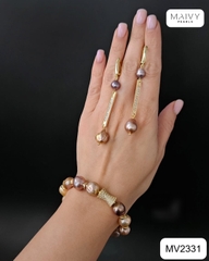 MV2331 - Set ngọc trai baroque màu hồng ánh tím mix phụ kiện bạc 925 mạ vàng 18k gồm lắc tay, bông tai
