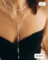MV2273 - Set ngọc trai baroque hạt dài màu trắng gồm dây chuyền, bông tai