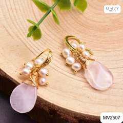 MV2507 - Bông tai ngọc trai trắng mix plastic khuyên móc
