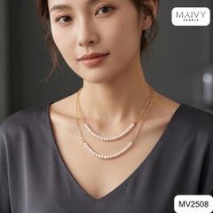 MV2508 - Dây chuyền ngọc trai trắng 4-5mm mix bạc 925 mạ vàng 18k quấn được 2 vòng
