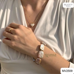 MV2510 - Lắc tay ngọc trai baroque hình chữ nhật màu hồng ánh tím