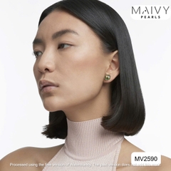 MV2590- Bông tai đá xanh 2 bên đói xứng giọt nước và vuông