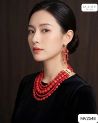 MV2548 - Set san hô đỏ tự nhiên nhiều sợi nhiều size gồm dây chuyền/lắc tay/bông tai