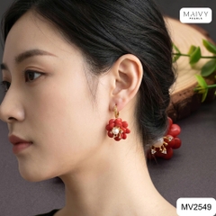 MV2549 - Set san hô đỏ tự nhiên kết hoa gồm dây chuyền/lắc/nhẫn/bông tai
