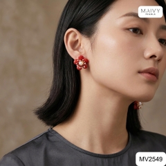 MV2549 - Set san hô đỏ tự nhiên kết hoa gồm dây chuyền/lắc/nhẫn/bông tai