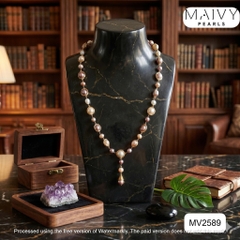 MV2589 - Dây chuyền nhiều size hạt dáng dài quấn viền bạc 925 mạ vàng 18k màu hồng pastel