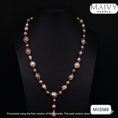 MV2589 - Dây chuyền nhiều size hạt dáng dài quấn viền bạc 925 mạ vàng 18k màu hồng pastel