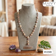 MV2589 - Dây chuyền nhiều size hạt dáng dài quấn viền bạc 925 mạ vàng 18k màu hồng pastel