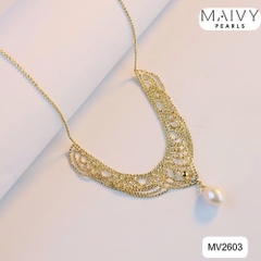 MV2603 - Dây chuyền bạc 925 mạ vàng 18k dáng alizabet nhấn 1 viết ngọc trai trắng