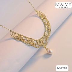 MV2603 - Dây chuyền bạc 925 mạ vàng 18k dáng alizabet nhấn 1 viết ngọc trai trắng