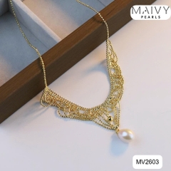 MV2603 - Dây chuyền bạc 925 mạ vàng 18k dáng alizabet nhấn 1 viết ngọc trai trắng