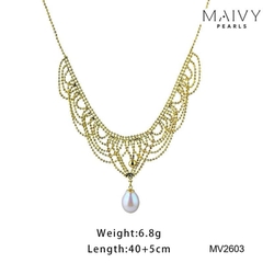 MV2603 - Dây chuyền bạc 925 mạ vàng 18k dáng alizabet nhấn 1 viết ngọc trai trắng
