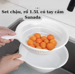 Bộ chậu rổ Sanada có tay cầm - trắng