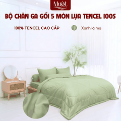 [Tencel 100s] Bộ chăn ga gối Lụa Tencel 100s 5 món cao cấp Mướt Bedding, chăn chần bông đầy đủ kích thước