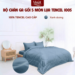 [Tencel 100s] Bộ chăn ga gối Lụa Tencel 100s 5 món cao cấp Mướt Bedding, chăn chần bông đầy đủ kích thước