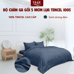 [Tencel 100s] Bộ chăn ga gối Lụa Tencel 100s 5 món cao cấp Mướt Bedding, chăn chần bông đầy đủ kích thước