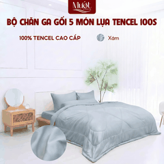[Tencel 100s] Bộ chăn ga gối Lụa Tencel 100s 5 món cao cấp Mướt Bedding, chăn chần bông đầy đủ kích thước