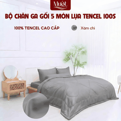 [Tencel 100s] Bộ chăn ga gối Lụa Tencel 100s 5 món cao cấp Mướt Bedding, chăn chần bông đầy đủ kích thước