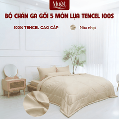 [Tencel 100s] Bộ chăn ga gối Lụa Tencel 100s 5 món cao cấp Mướt Bedding, chăn chần bông đầy đủ kích thước