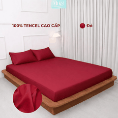 Bộ 3 món gối lụa 100% Tencel 60S trơn màu - Mướt Bedding, bộ 3 món cao cấp Đỏ 2m2x2m (Dày 35cm trở lên)