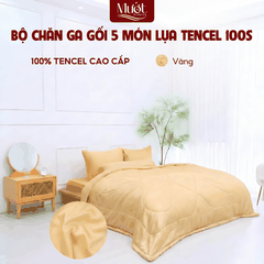 [Tencel 100s] Bộ chăn ga gối Lụa Tencel 100s 5 món cao cấp Mướt Bedding, chăn chần bông đầy đủ kích thước
