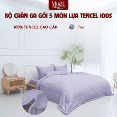 [Tencel 100s] Bộ chăn ga gối Lụa Tencel 100s 5 món cao cấp Mướt Bedding, chăn chần bông đầy đủ kích thước