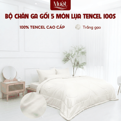 [Tencel 100s] Bộ chăn ga gối Lụa Tencel 100s 5 món cao cấp Mướt Bedding, chăn chần bông đầy đủ kích thước