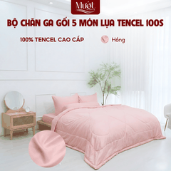 [Tencel 100s] Bộ chăn ga gối Lụa Tencel 100s 5 món cao cấp Mướt Bedding, chăn chần bông đầy đủ kích thước