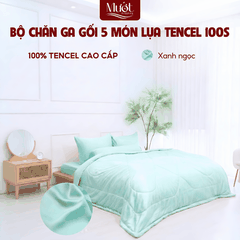 [Tencel 100s] Bộ chăn ga gối Lụa Tencel 100s 5 món cao cấp Mướt Bedding, chăn chần bông đầy đủ kích thước