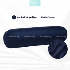 Combo Gối ôm cao cấp Mướt Bedding | Vỏ gối lụa Cotton Satin + Ruột gối gòn lông vũ êm ái, thoáng mát, đầy đủ kích thước - Xanh dương đậm - 35x100cm