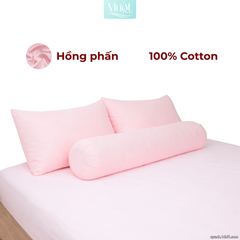 Bộ ga gối lụa Cotton Satin trơn màu - Mướt Bedding, bộ 4 món cao cấp Hồng phấn 1m8x2m (Dày 5-12cm)