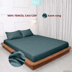 Bộ 4 Món Ga Gối Lụa Tencel 60s - Xanh Rừng - 1m6x2m (13-22cm)