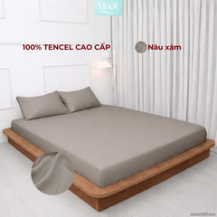 Bộ 3 món gối lụa 100% Tencel 60S trơn màu - Mướt Bedding, bộ 3 món cao cấp Nâu xám 1m6x2m (Dày 35cm trở lên)