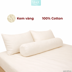 Bộ ga gối lụa Cotton Satin trơn màu - Mướt Bedding, bộ 4 món cao cấp Kem vàng 1m6x2m (Dày 5-12cm)