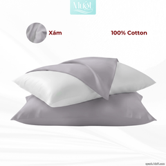 Combo Gối nằm cao cấp Mướt Bedding | Vỏ gối lụa Cotton Satin + Ruột gối gòn lông vũ êm ái, thoáng mát, đầy đủ kích thước - Xám - 40x60cm