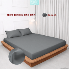 Bộ 4 Món Ga Gối Lụa Tencel 60s - Xám Chì - 1m6x2m (Dày 35cm trở lên)