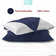 Combo 2 Gối nằm cao cấp Mướt Bedding | Vỏ gối lụa Cotton Satin + Ruột gối gòn lông vũ êm ái, thoáng mát, đầy đủ kích thước - Xanh dương đậm - 35x50cm