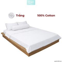 Bộ 5 món ga gối lụa ( vỏ chăn )Cotton Satin trơn màu - Mướt Bedding, bộ 5 món cao cấp Trắng 1m6x2m (Dày 5-12cm)