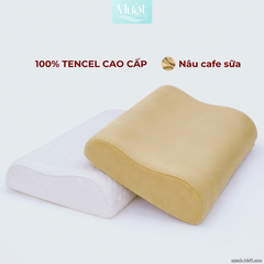 Combo Gối Memory Foam (Ruột + Vỏ Tencel 60s) Kích Thước 50x30x7/11 Mướt Bedding, cao su non lượn sóng, nâng đỡ cổ vai - Nâu cà phê sữa - Trắng