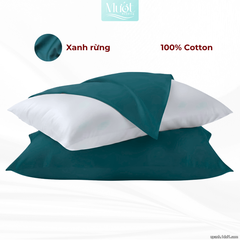 Combo Gối nằm cao cấp Mướt Bedding | Vỏ gối lụa Cotton Satin + Ruột gối gòn bông êm ái, thoáng mát, đầy đủ kích thước - Xanh rừng - 50x70 cm 2 viền
