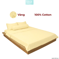 Bộ 5 món ga gối lụa ( vỏ chăn )Cotton Satin trơn màu - Mướt Bedding, bộ 5 món cao cấp Vàng 1m2x2m (Dày 5-12cm)