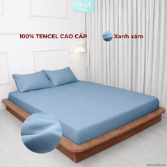 Bộ 4 Món Ga Gối Lụa Tencel 60s - Xanh Xám - 1m6x2m (13-22cm)
