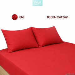 Bộ ga gối lụa Cotton Satin trơn màu - Mướt Bedding, bộ 3 món cao cấp Đỏ 1m2x2m (Dày 5-12cm)