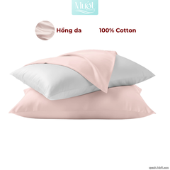 Combo 2 Gối nằm cao cấp Mướt Bedding | Vỏ gối lụa Cotton Satin + Ruột gối gòn lông vũ êm ái, thoáng mát, đầy đủ kích thước - Hồng da - 50x70cm