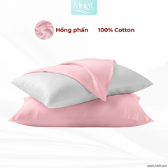 Combo 2 Gối nằm cao cấp Mướt Bedding | Vỏ gối lụa Cotton Satin + Ruột gối gòn lông vũ êm ái, thoáng mát, đầy đủ kích thước - Hồng phấn - 50x70cm
