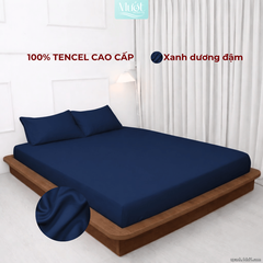 Bộ 3 món gối lụa 100% Tencel 60S trơn màu - Mướt Bedding, bộ 3 món cao cấp Xanh dương đậm 1m2x2m (Dày 5-12cm)