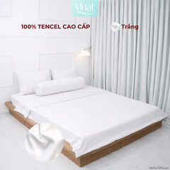 Bộ chăn ga gối lụa 100% Tencel 60S trơn màu - Mướt Bedding, bộ 5 món kèm vỏ chăn cao cấp Trắng 1m4x2m (Dày 5-12cm)