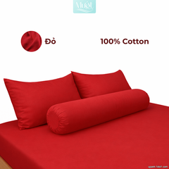 Bộ ga gối lụa Cotton Satin trơn màu - Mướt Bedding, bộ 4 món cao cấp Đỏ 2mx2m (Dày 35 trở lên)