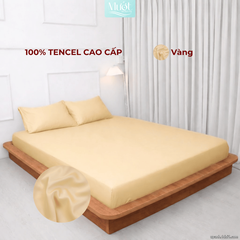 Bộ 3 món gối lụa 100% Tencel 60S trơn màu - Mướt Bedding, bộ 3 món cao cấp Vàng 1m2x2m (Dày 35cm trở lên)