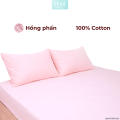 Bộ ga gối lụa Cotton Satin trơn màu - Mướt Bedding, bộ 3 món cao cấp Hồng phấn 1m8x2m (Dày 5-12cm)